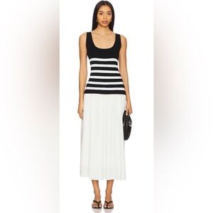Central Park West Sienna Squareneck Twofer Black and White Striped Midi NWT